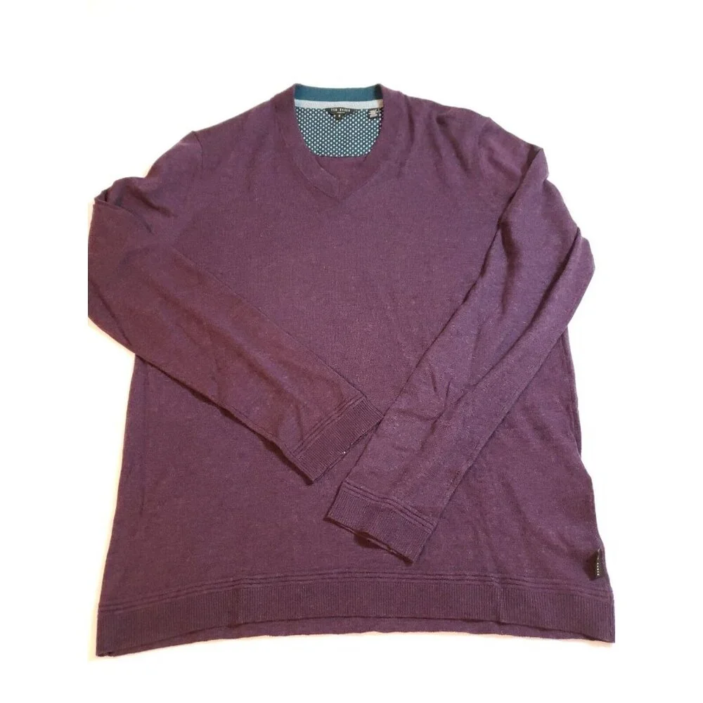 Ted Baker Mens Purple V-Neck Sweater wool silk‎ cashmere Size 5